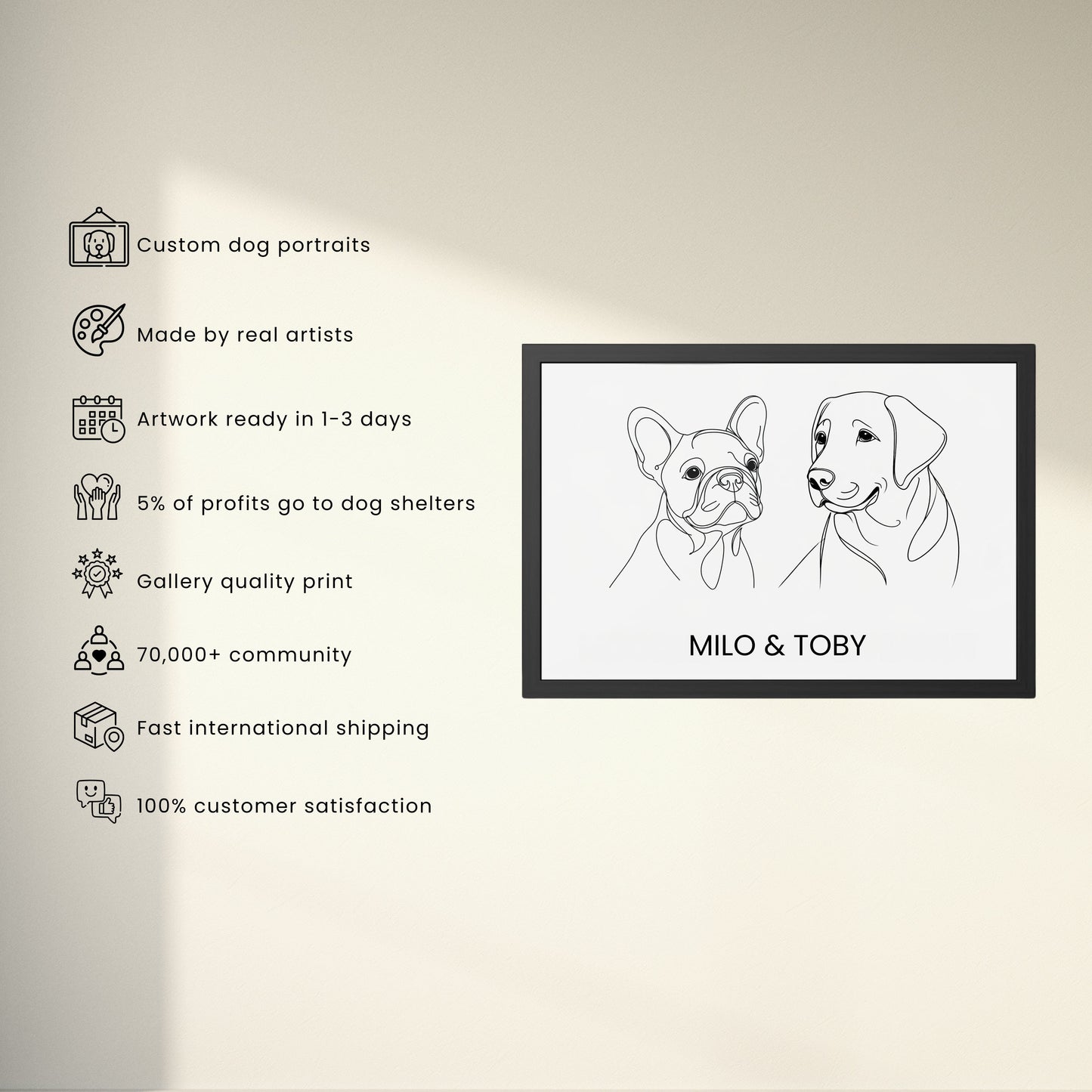 Custom Line Art Portrait - 2 Pets