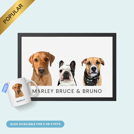 Custom Modern Portrait - 3 Pet