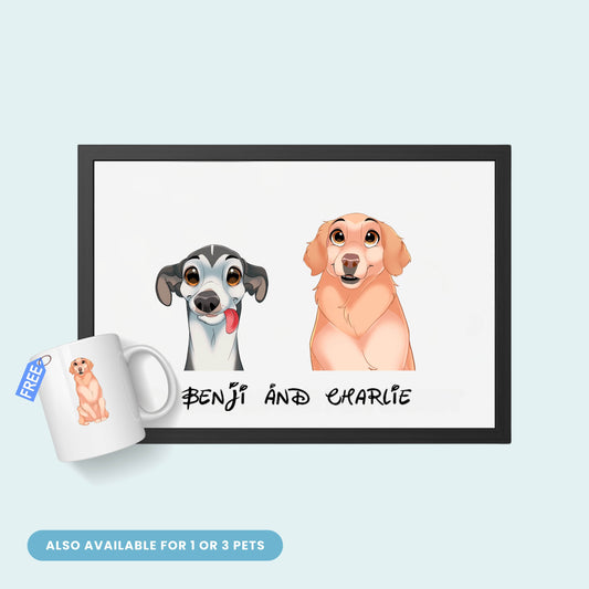 Custom Cartoon Portrait - 2 Pet