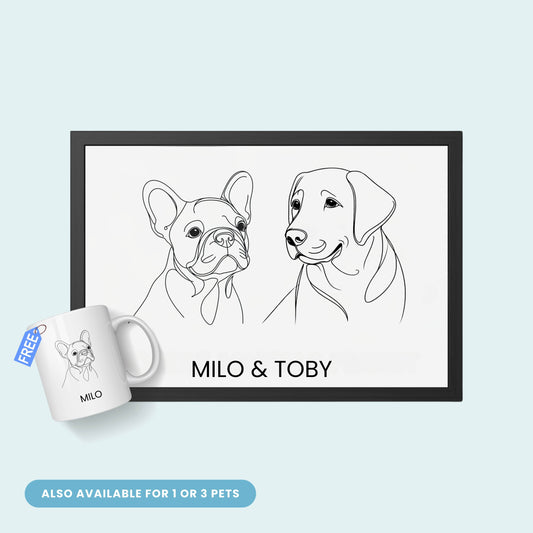 Custom Line Art Portrait - 2 Pets